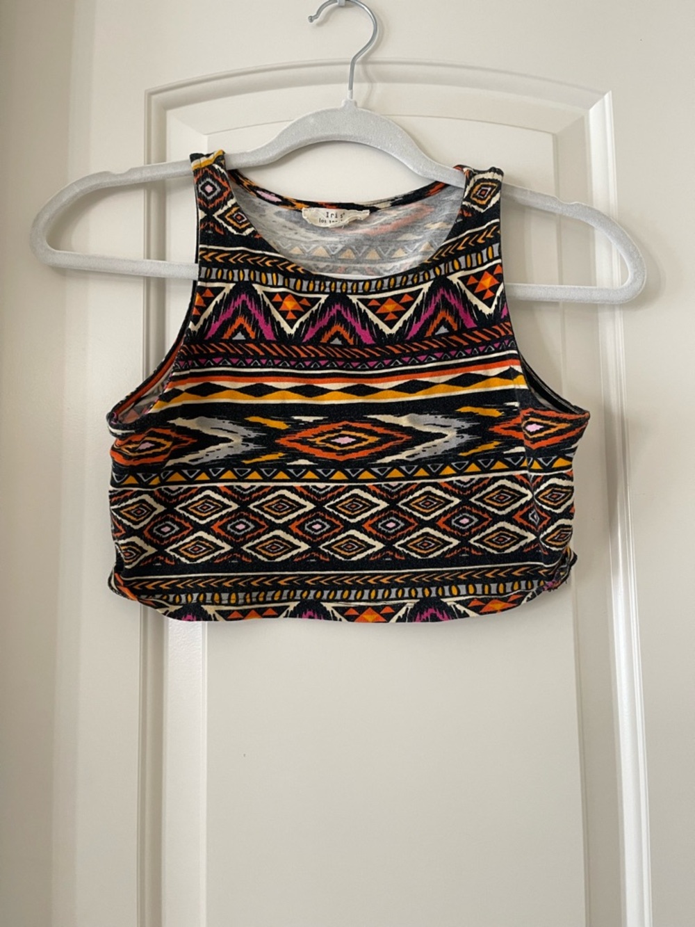 iris Multicolor Tribal Cropped Tank Top - Black, Orange & Pink